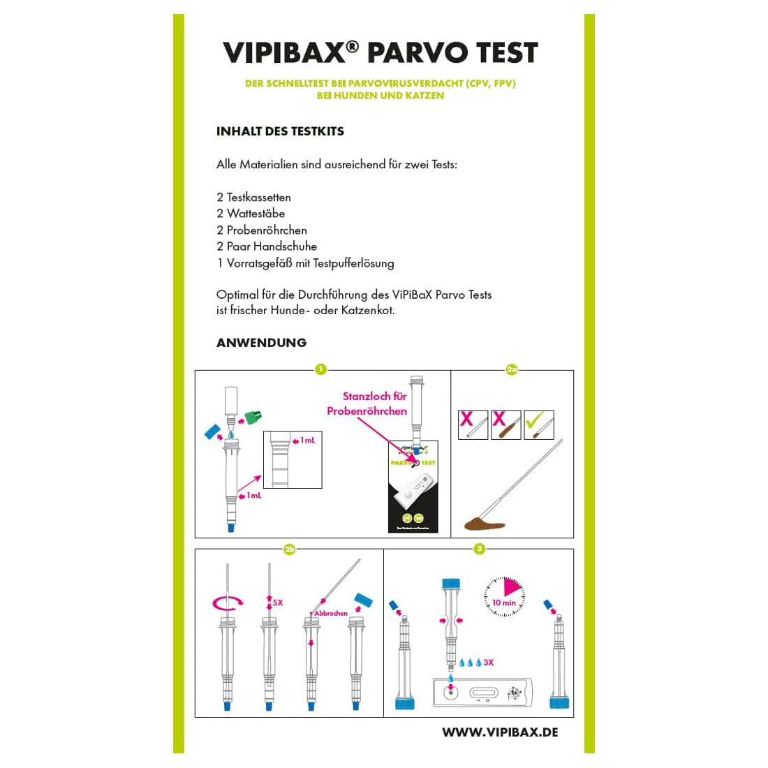 Test rapide ViPiBaX Parvo, 2 pièces.